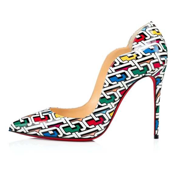 Christian Louboutin Hot Chick 100 Patent CL 3D Black White Red Heel Pump 38.5 - Picture 3 of 12